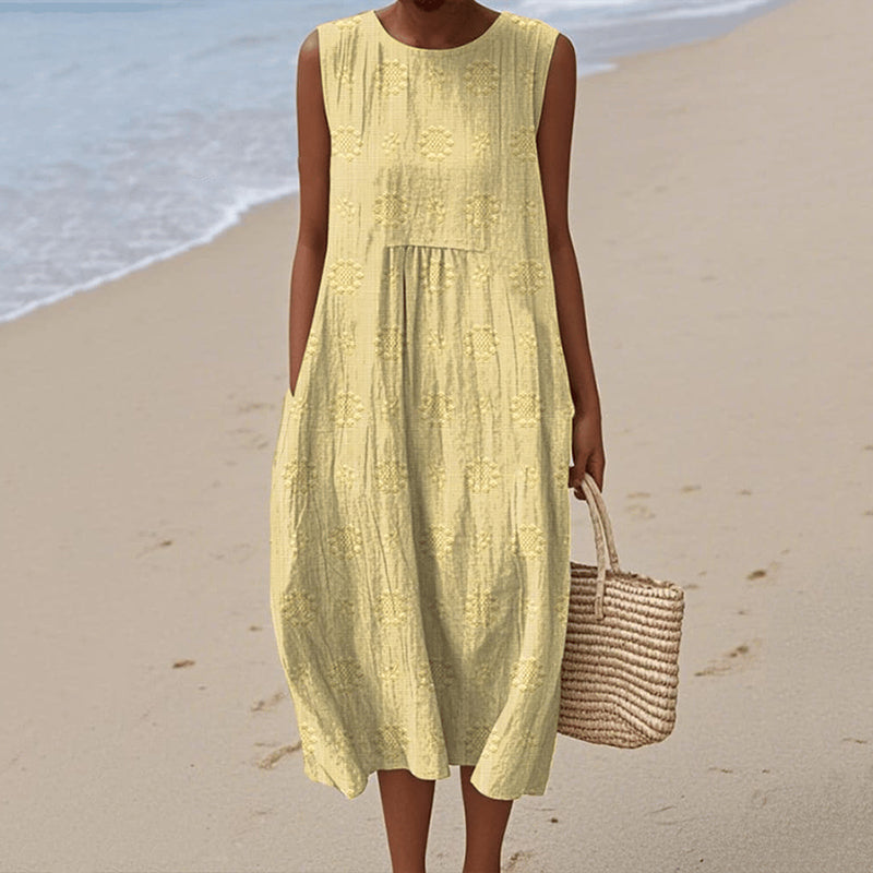 Robe débardeur ample en coton et lin sans manches à imprimé floral vintage