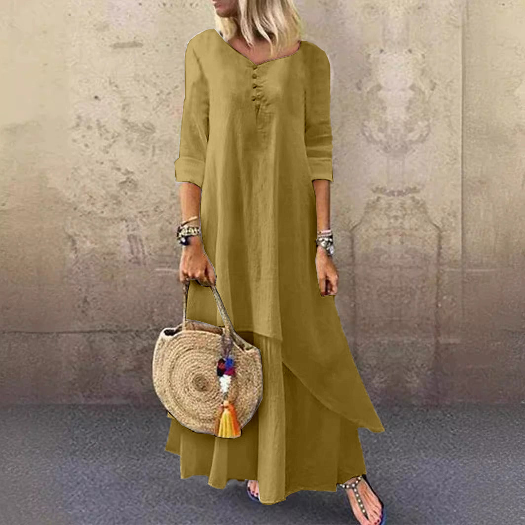 Vestito casual in lino con design a più strati