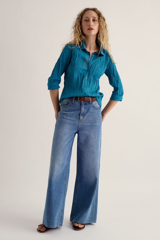 Camicia semplice Larissa in cotone biologico stropicciato