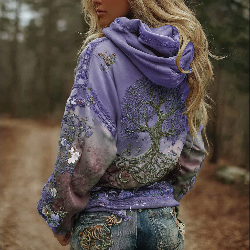 Sweat à capuche confortable dégradé, motif Arbre de Vie viking vintage, pour femmes