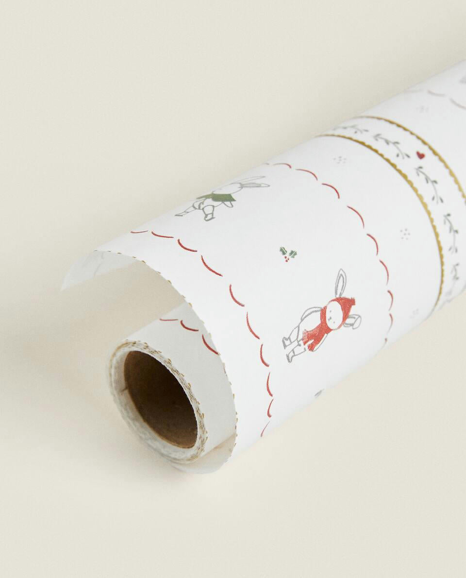 CHILDREN¡¯S WRAPPING PAPER WITH CHRISTMAS BUNNY RABBITS