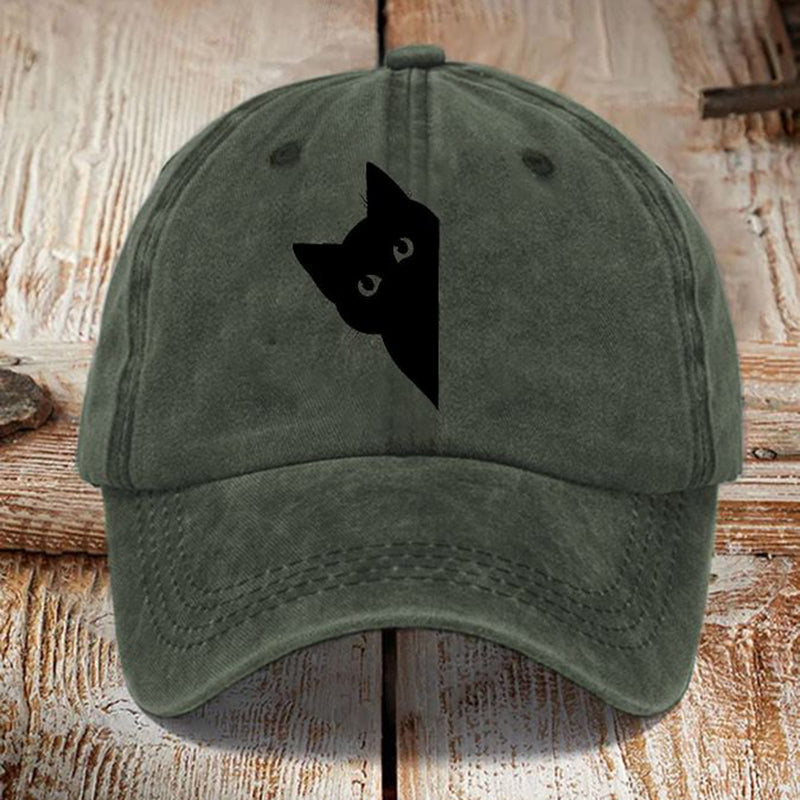 Chapeau de soleil délavé imprimé chat noir d'art japonais