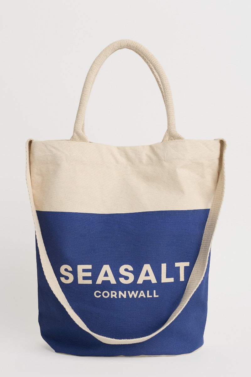 Borsa Tote in Tela Blu Navy con Logo