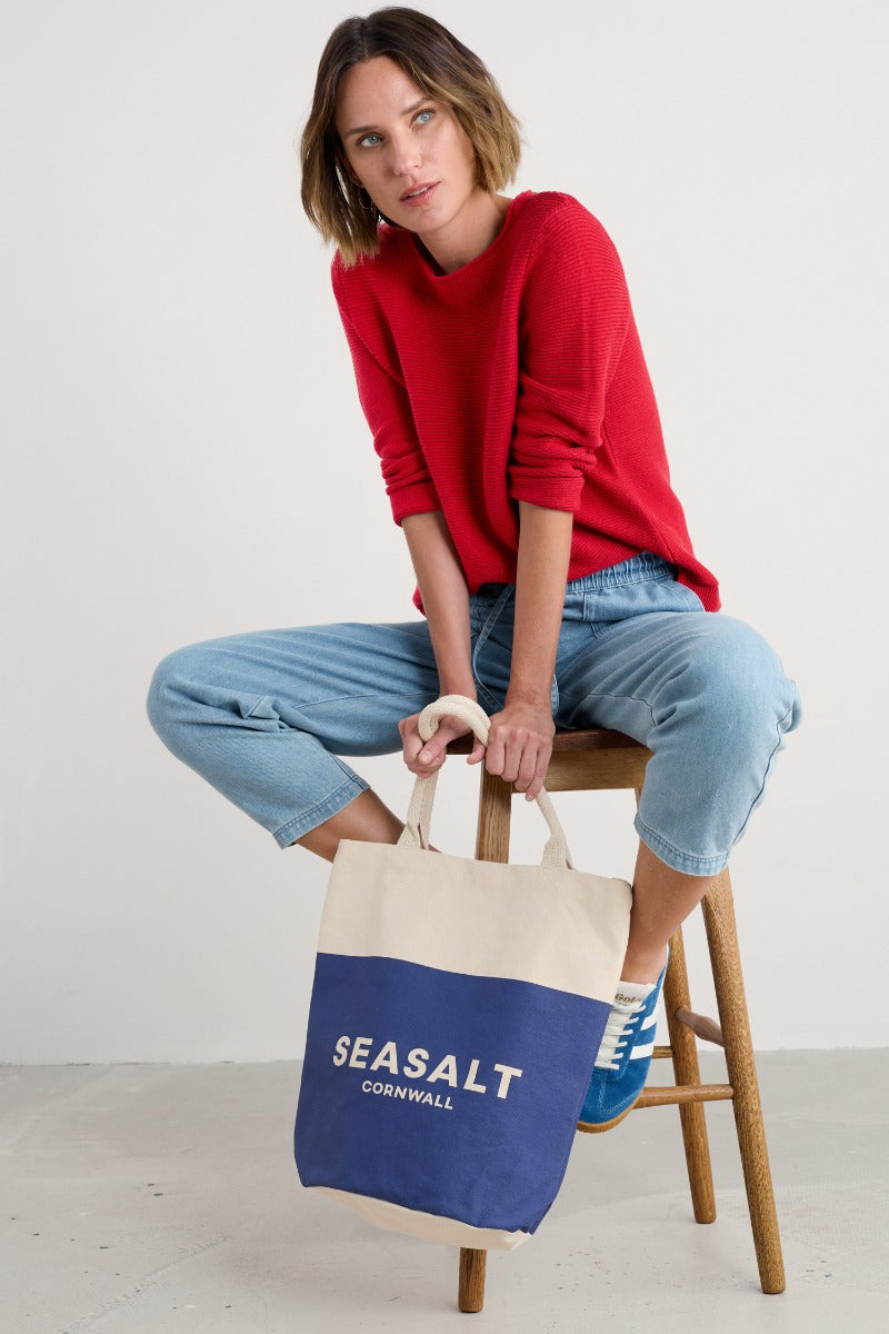 Borsa Tote in Tela Blu Navy con Logo