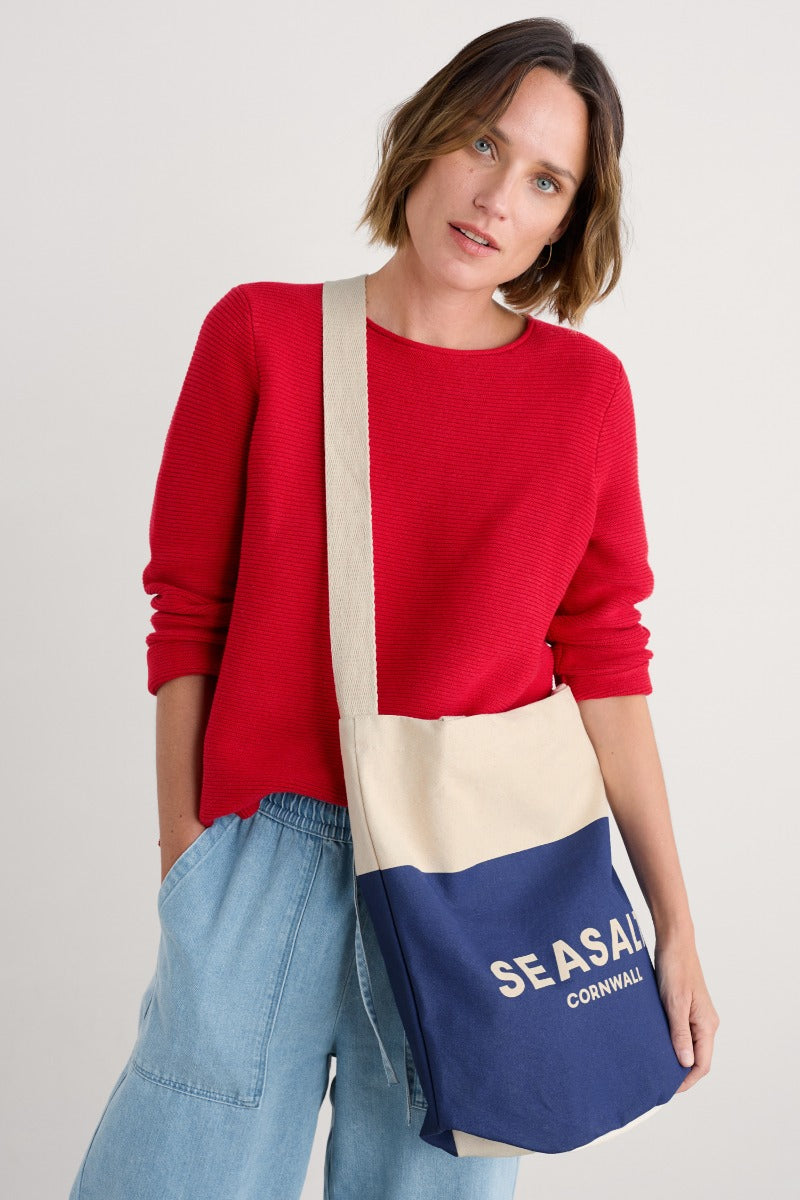 Borsa Tote in Tela Blu Navy con Logo