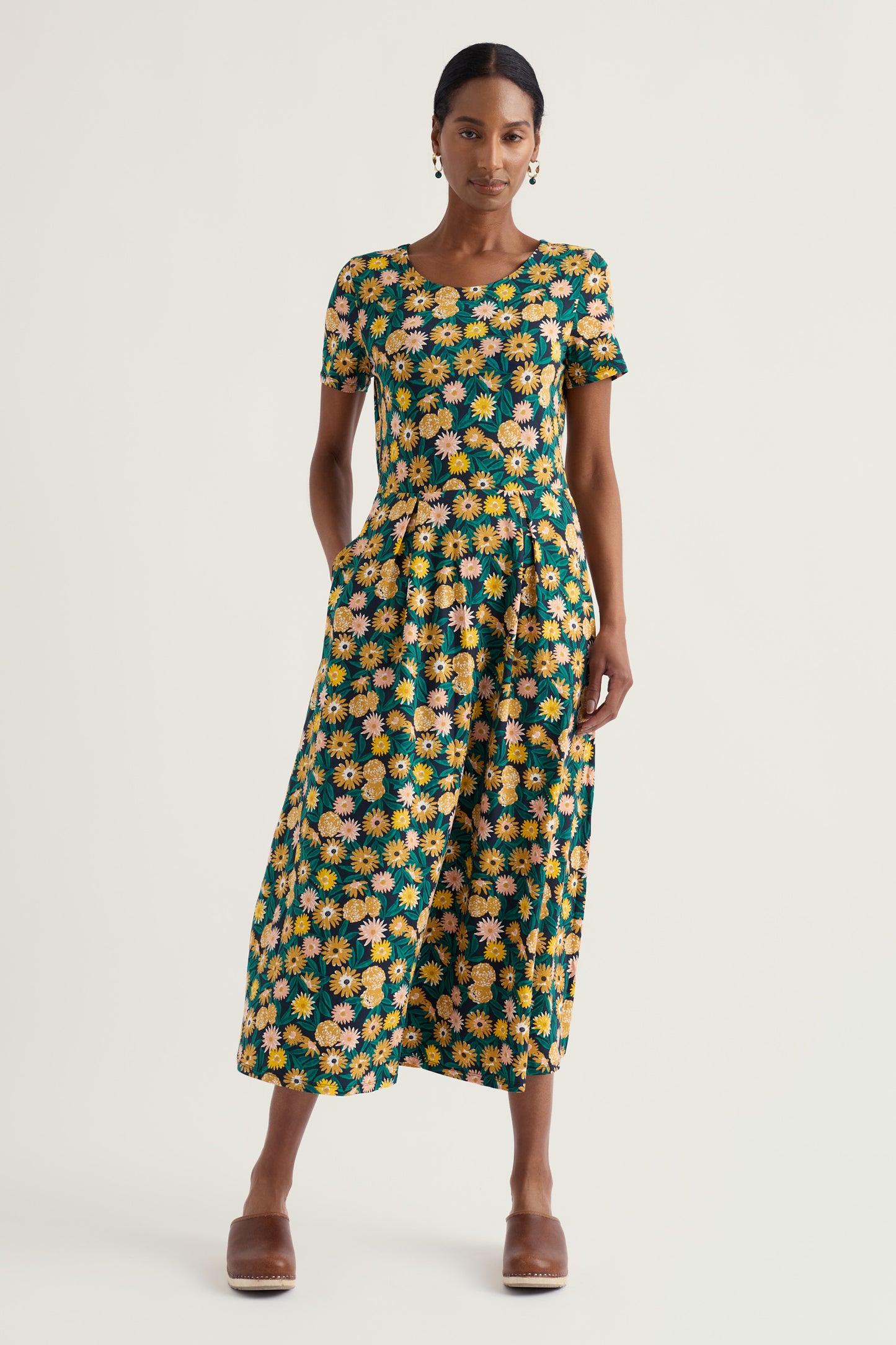 Vestito Midi Veronica a Maniche Corte in Cotone Organico Certificato GOTS