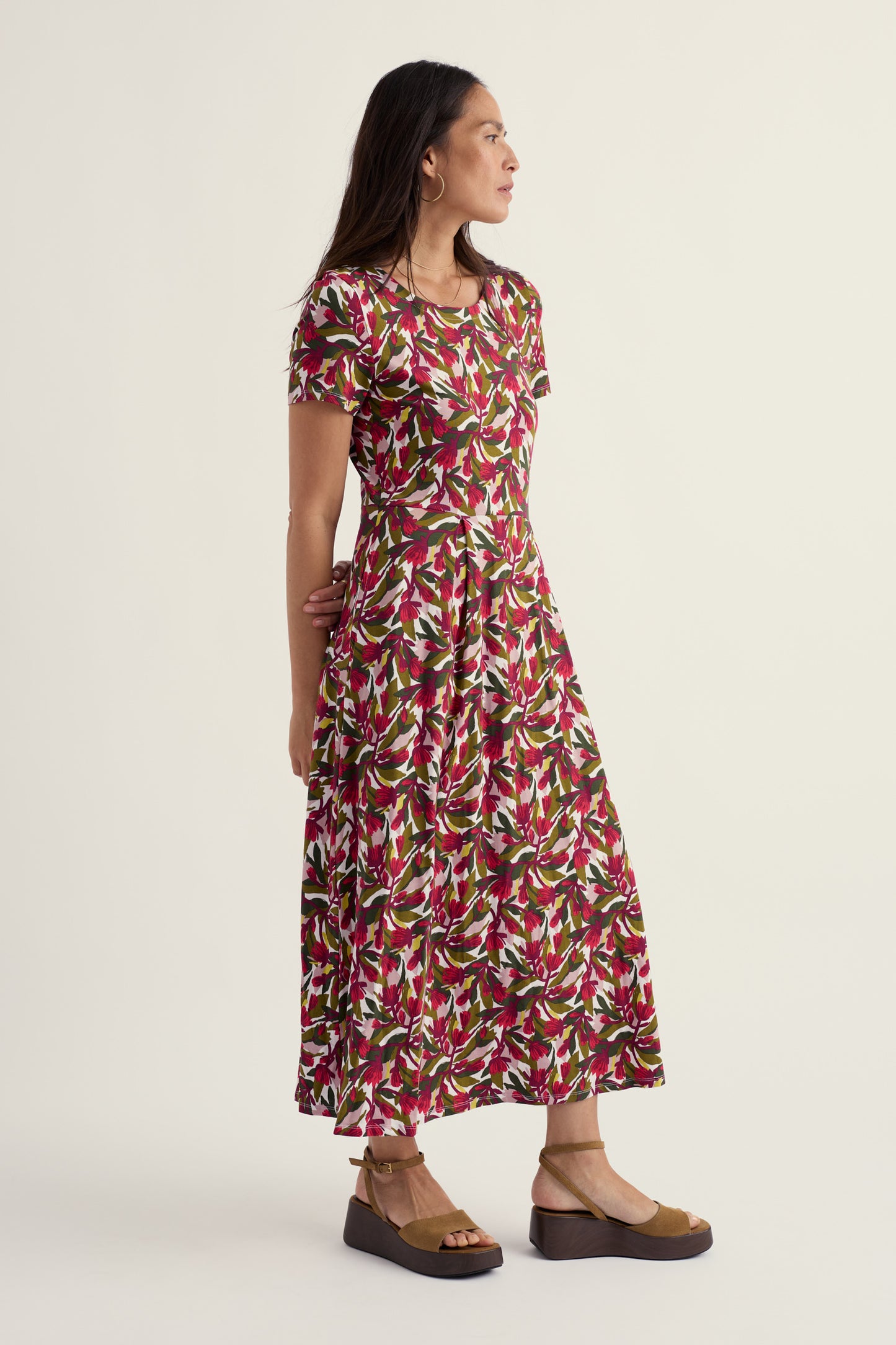 Vestito Midi Veronica a Maniche Corte in Cotone Organico Certificato GOTS