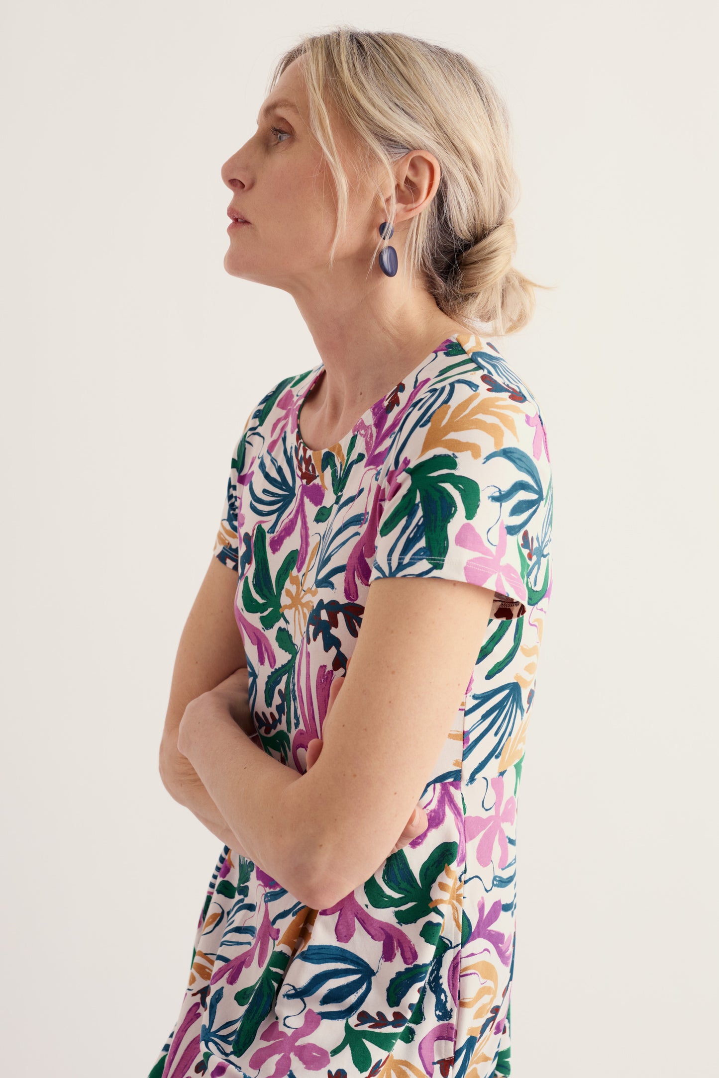Vestito Midi Veronica a Maniche Corte in Cotone Organico Certificato GOTS
