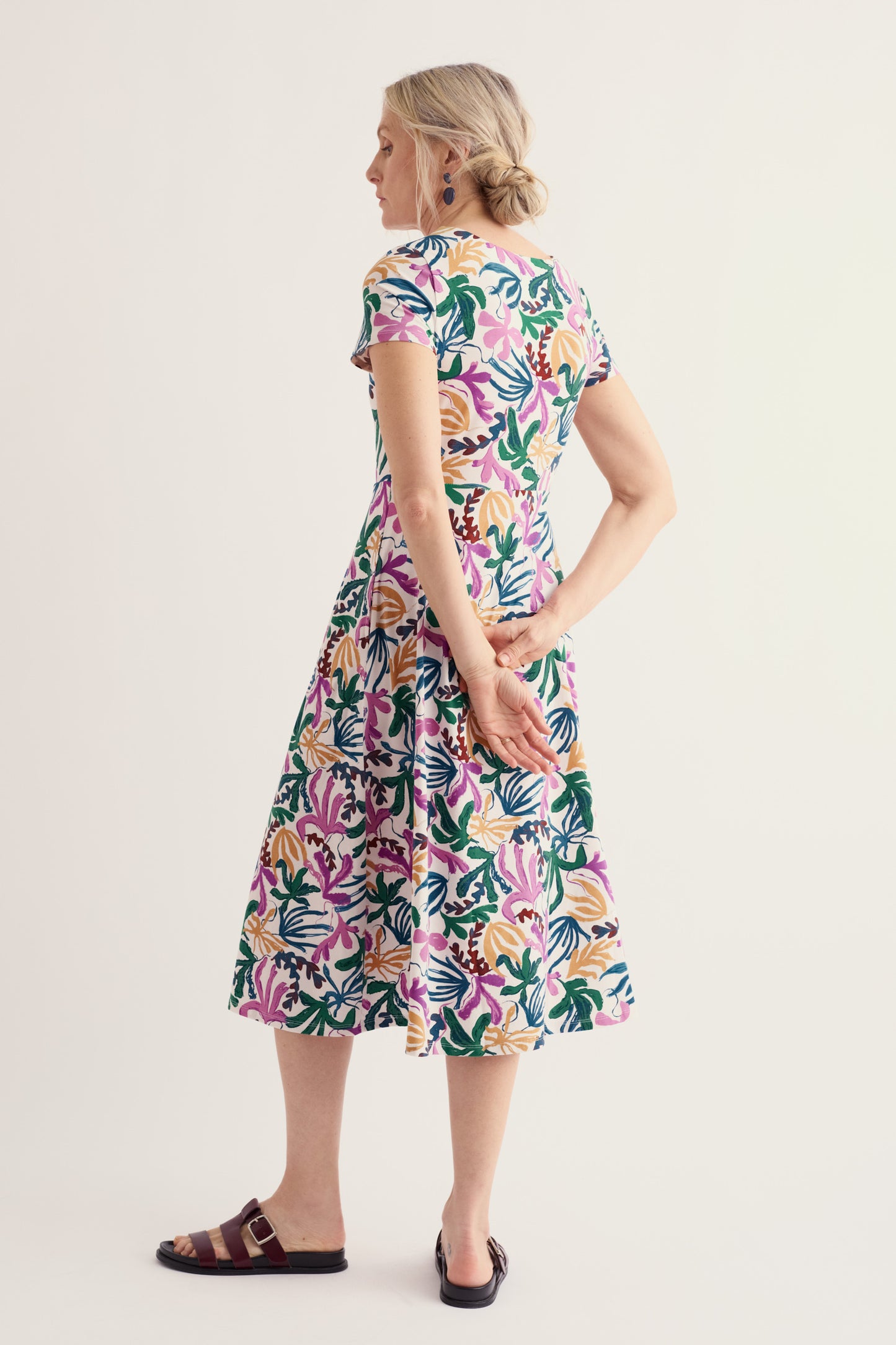 Vestito Midi Veronica a Maniche Corte in Cotone Organico Certificato GOTS