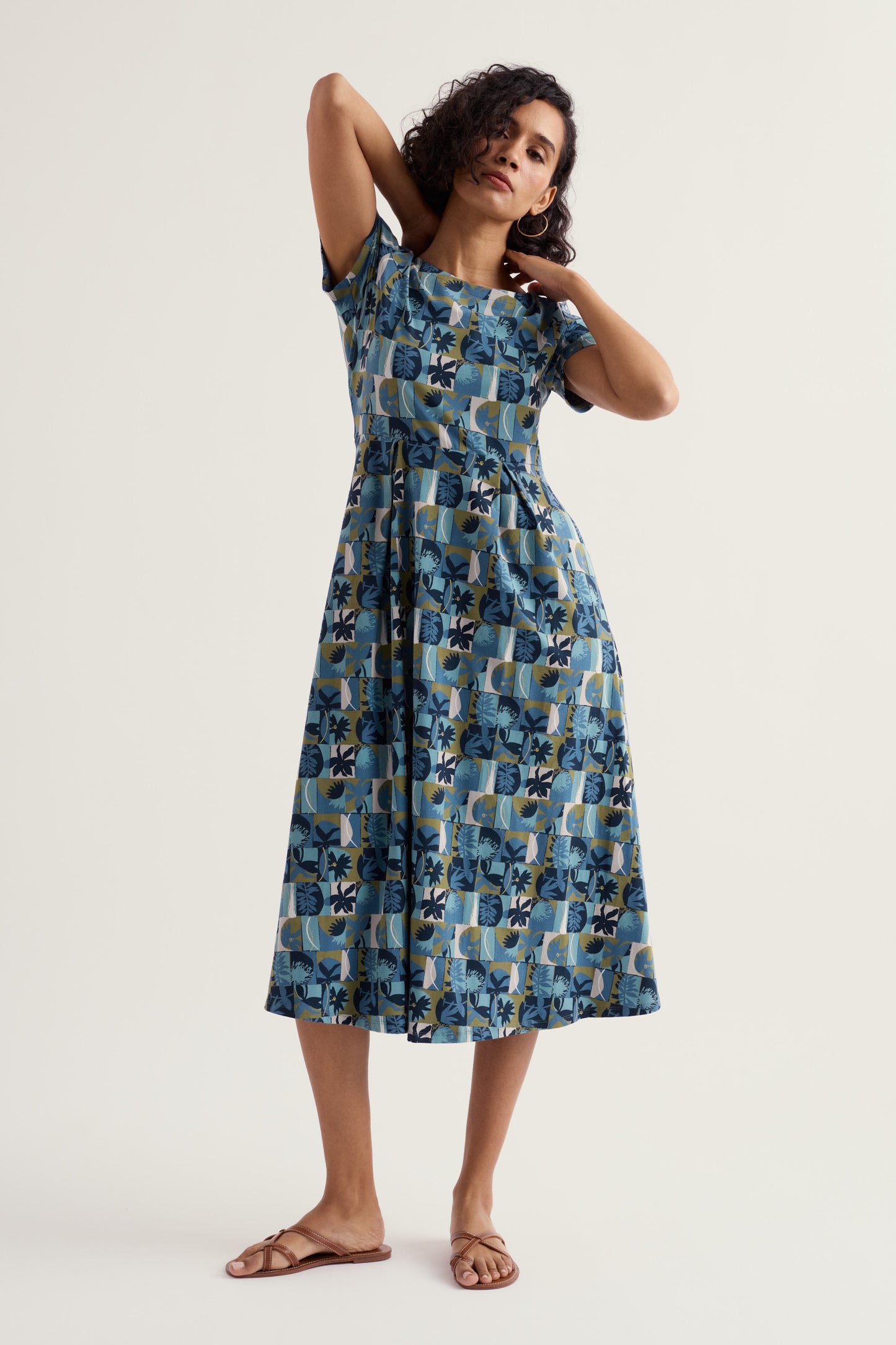 Vestito Midi Veronica a Maniche Corte in Cotone Organico Certificato GOTS