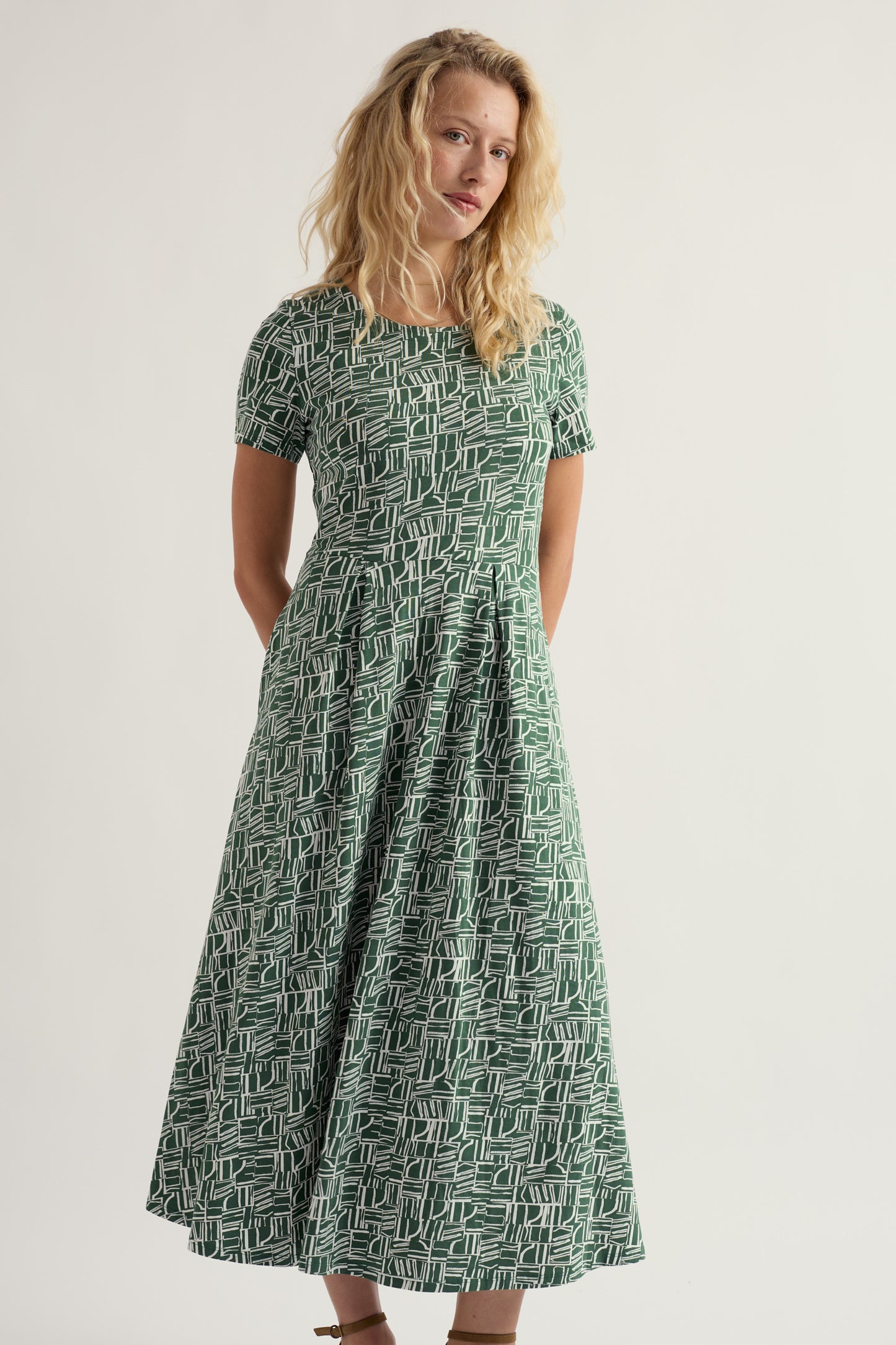 Vestito Midi Veronica a Maniche Corte in Cotone Organico Certificato GOTS