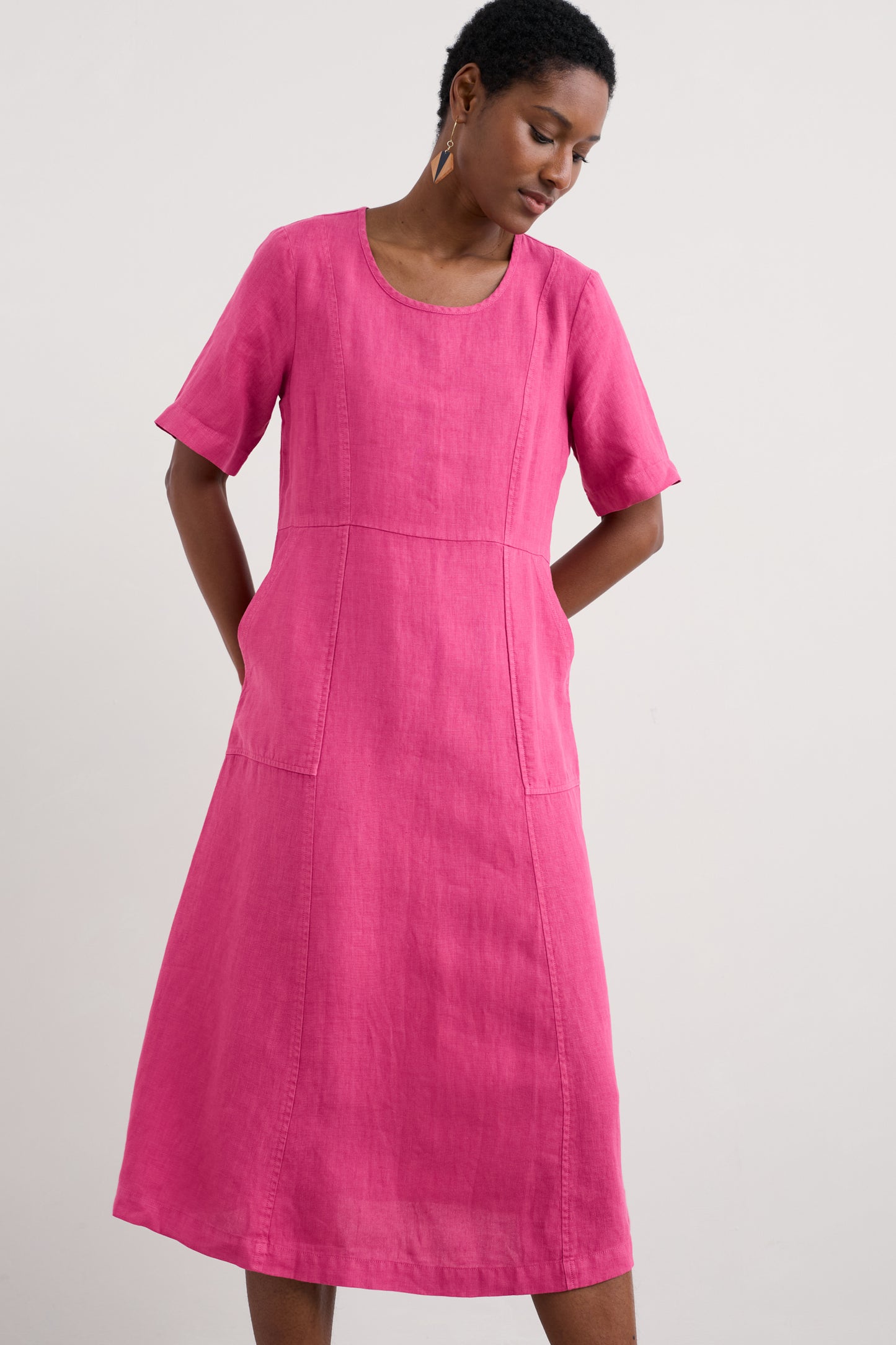 Robe midi en lin motif vagues herbeuses