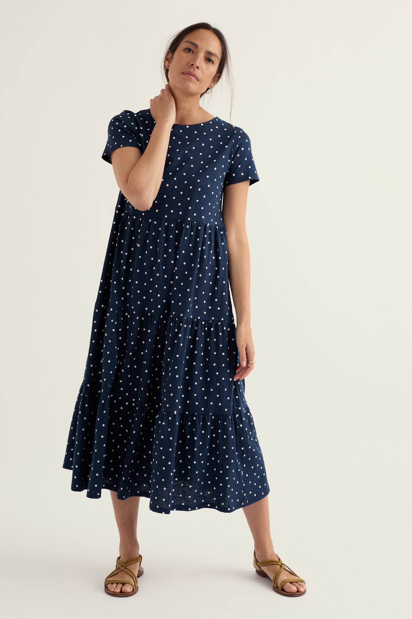 Vestito a Maniche Corte Line Strokes in Jersey di Cotone Organico Certificato GOTS
