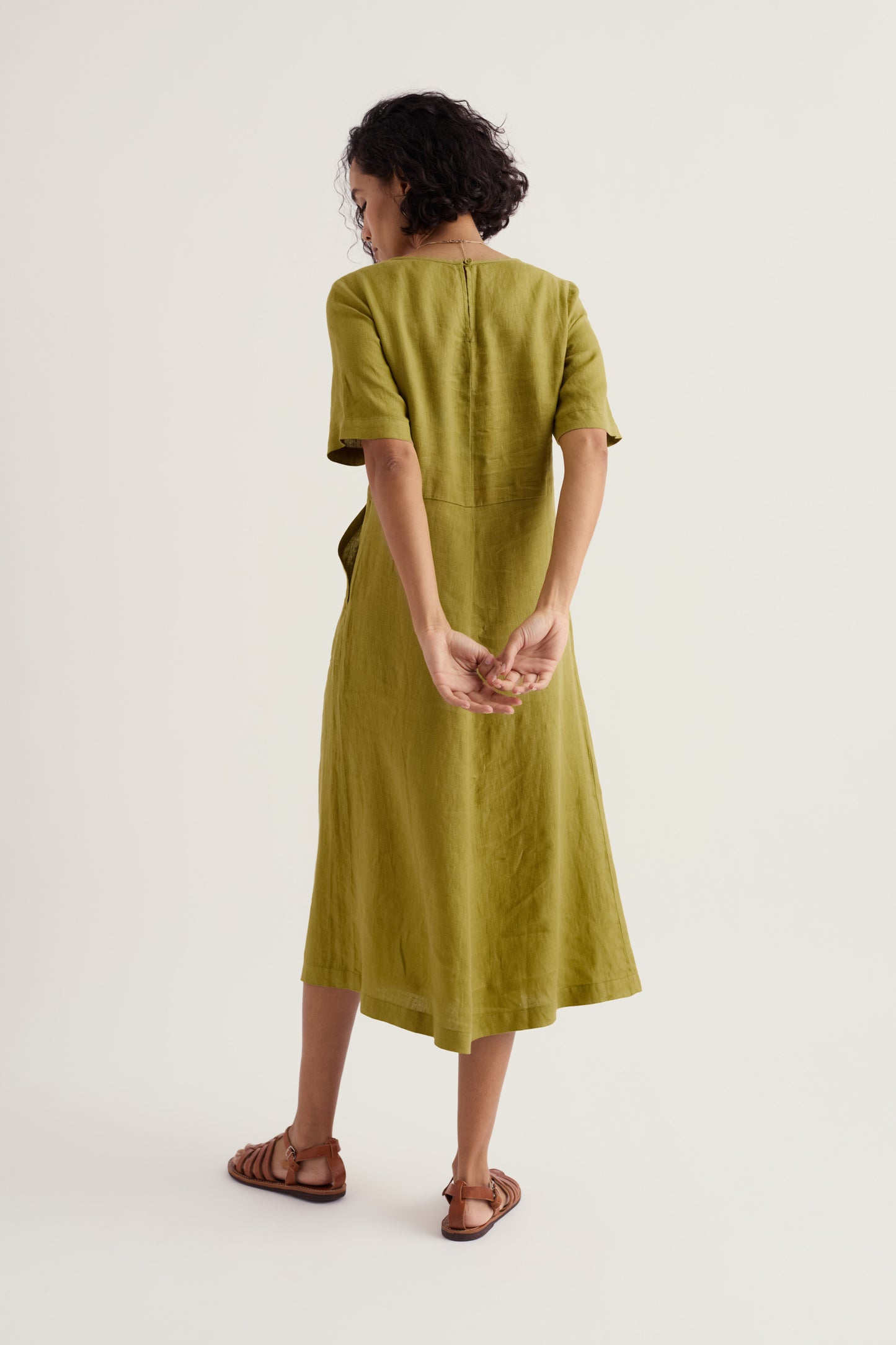 Robe midi en lin motif vagues herbeuses