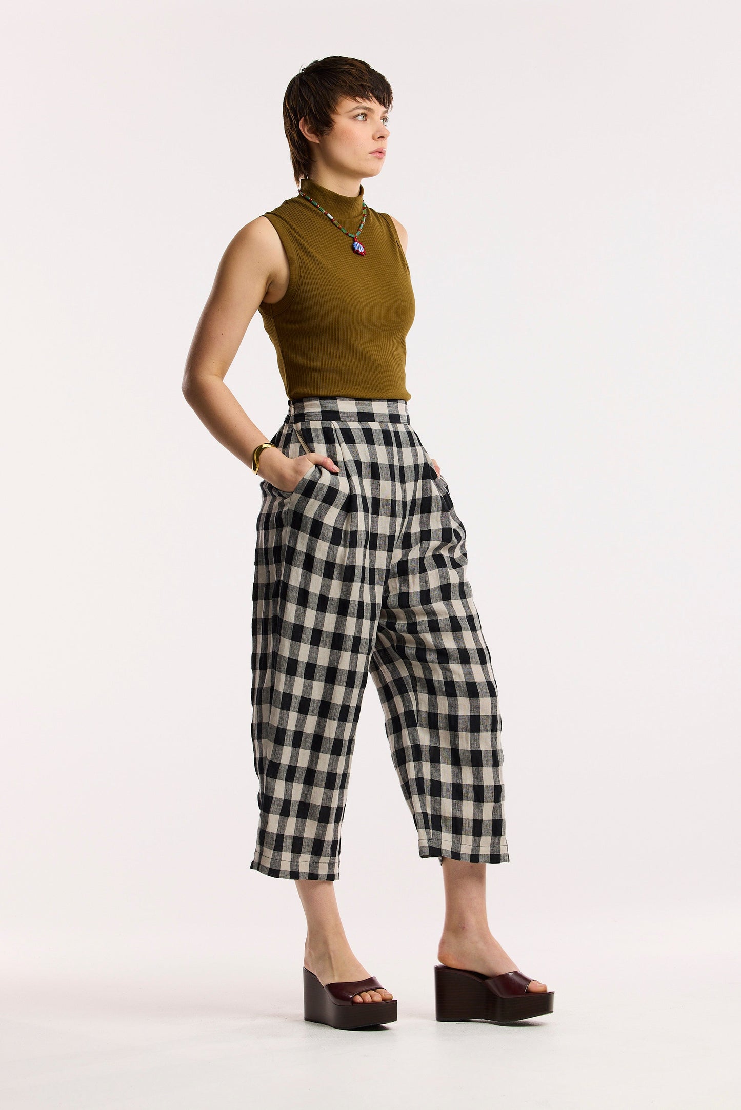 Pantalon tonneau Laneway à carreaux
